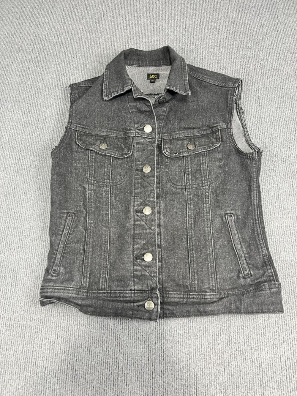 Lee Mens Black Sleeveless Denim Vest Button Front Pockets Size S